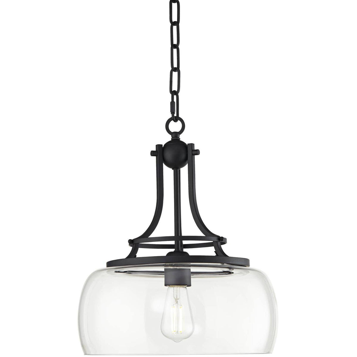 Franklin Iron Works Charleston Black Pendant Chandelier 13 1/2" Wide Modern LED Clear Glass for Dining Room - Product image 1