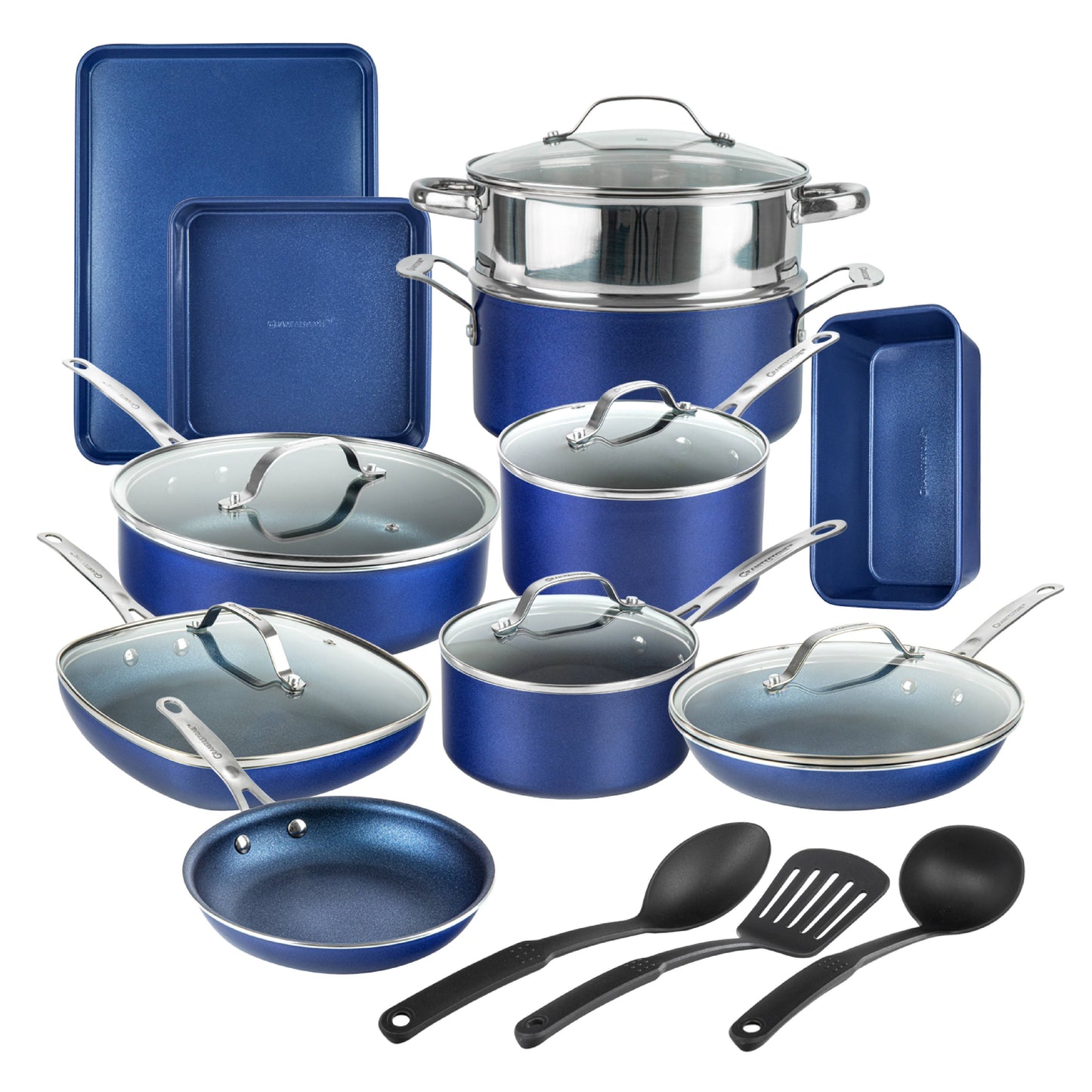 Granitestone 20-Piece Blue Aluminum Ultra-Durable Diamond Infused Coating Nonstick Express Cookware and - Product image 1