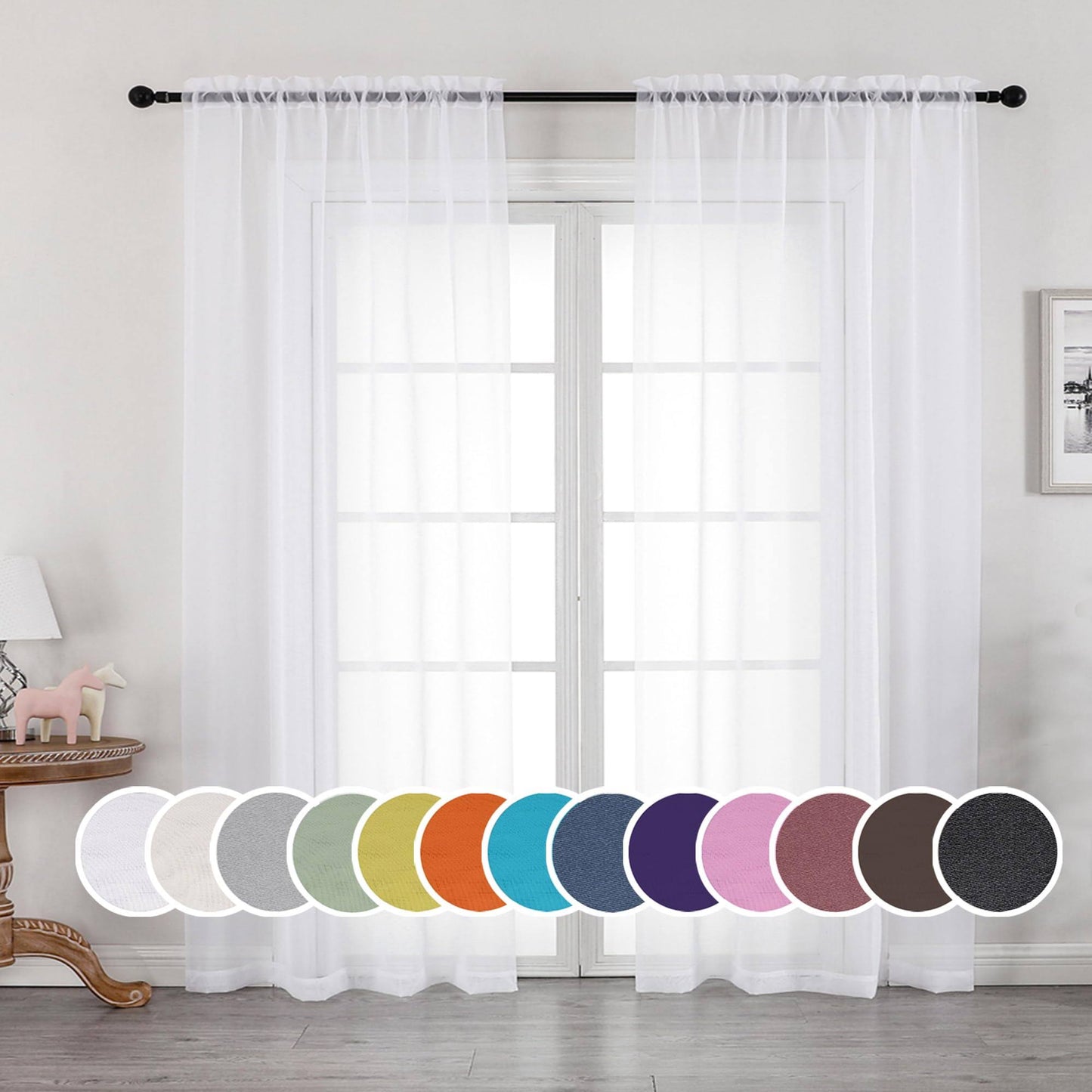 OWENIE White Sheer Curtains 96 inch Length, Elegant Sheer Curtains for Bedroom - Product image 1