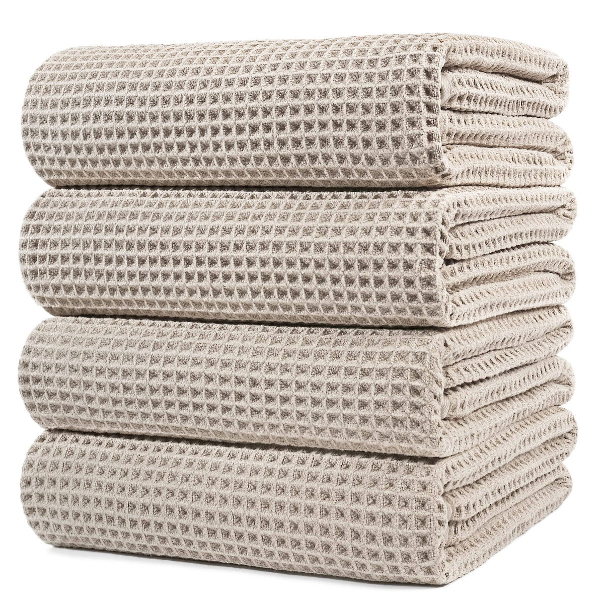 POLYTE Microfiber Oversize Quick Dry Lint Free Bath Towel, 60 x 30 in, 4 Pack (Beige, Waffle Weave) - Product image 1