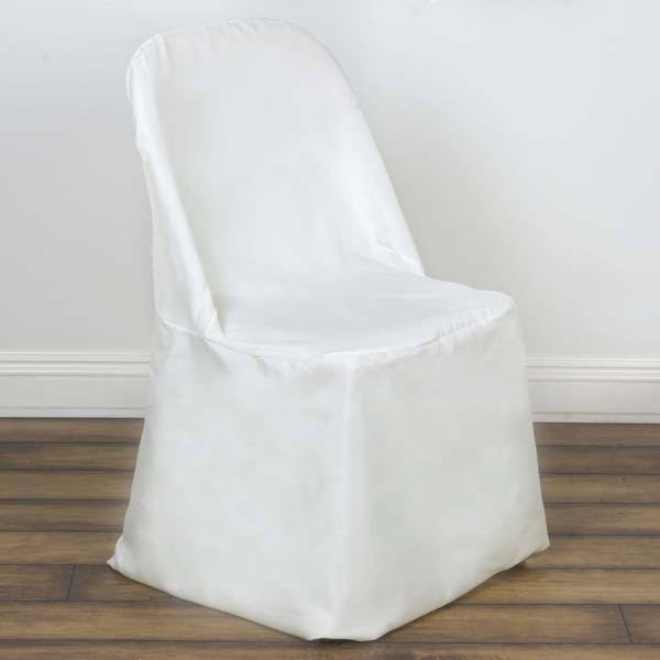 Linen Polyester Folding Wedding Banquet Chair Cover, Ivory - Product image 1