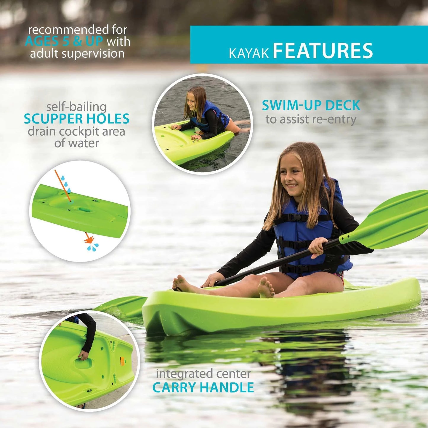 Lifetime Recruit 6.5 Ft Youth Sit - on - Top Kayak, Lime Green (90765) - Product image 8