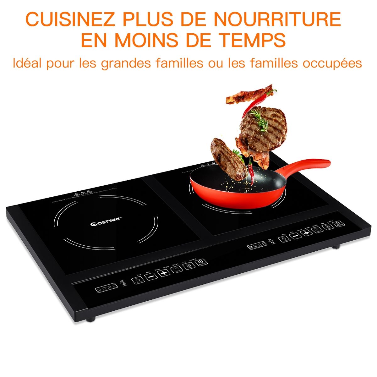 Double Electric Glass Ceramic Hob 1800W+1800W 2 Zones 8 Variable Temperature/Power Levels Black -