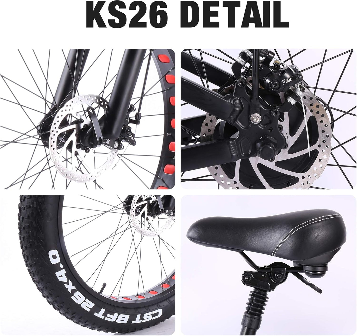 ride66 Electric Mountain Bike for Adult Men, 26 Inch 21Ah Shimano Lithium Battery 7 Speed, Men's Fat Bike Black XL -