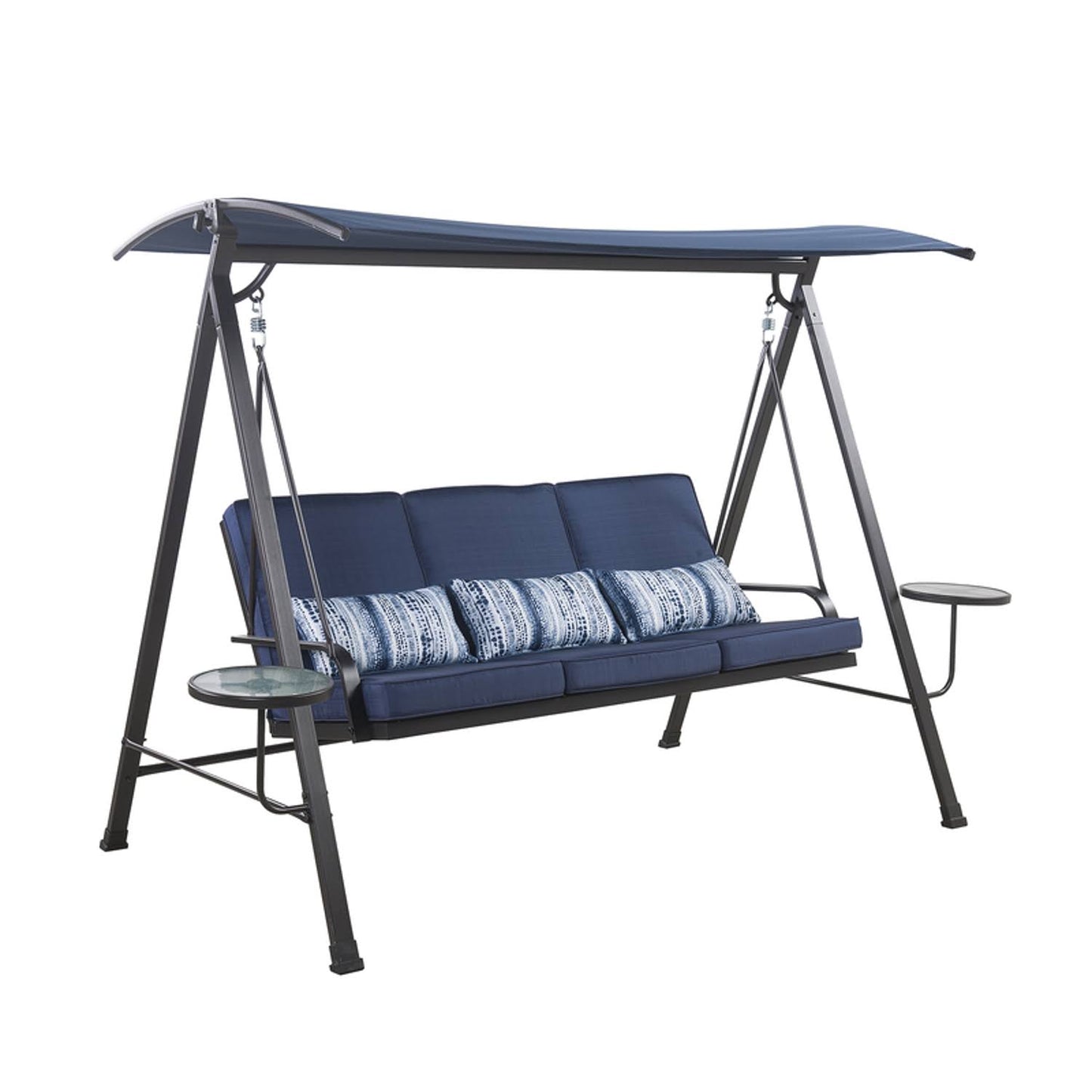 Living Accents 3 Person Black Steel Swing with Tables Blue - Product image 1