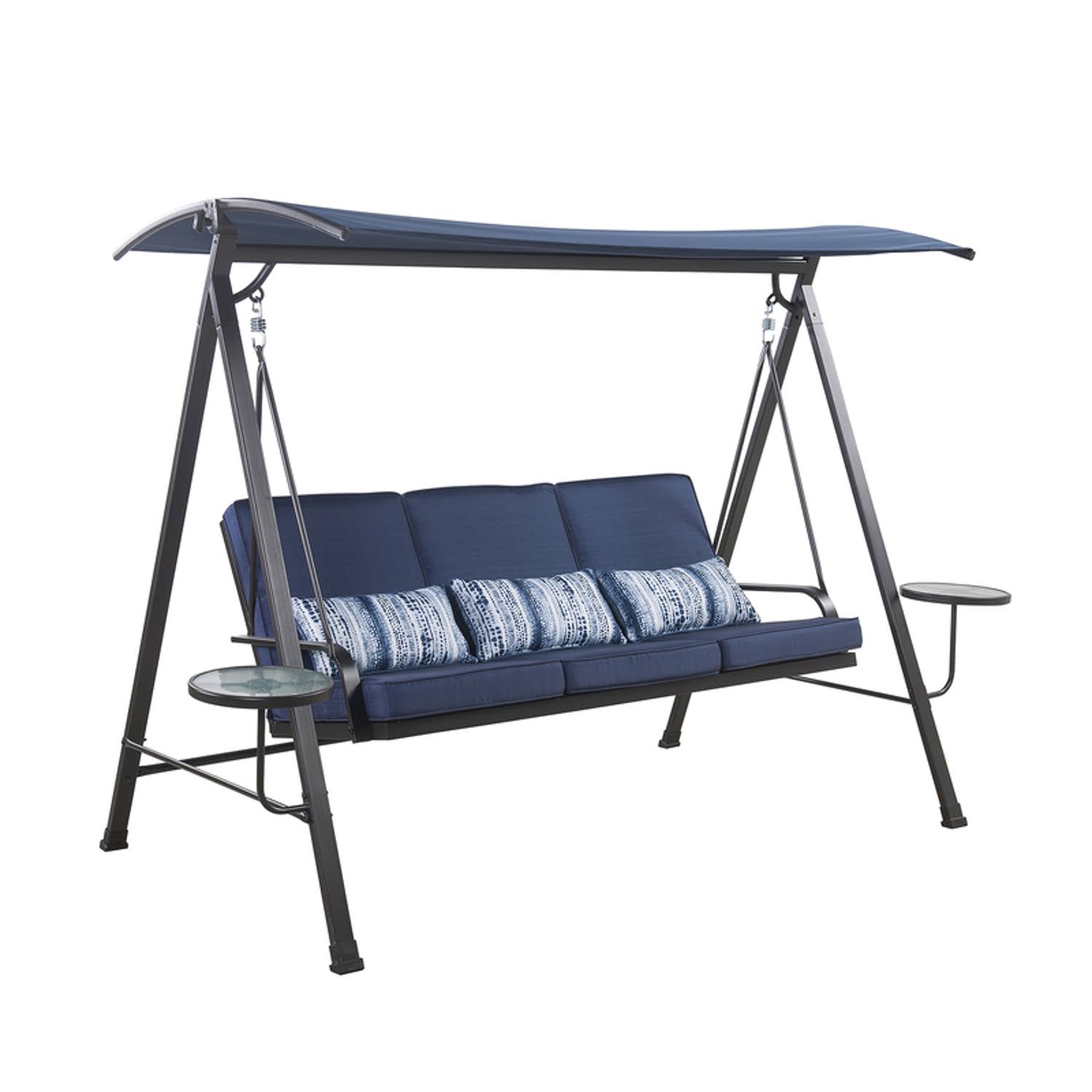 Living Accents 3 Person Black Steel Swing with Tables Blue - Product image 1