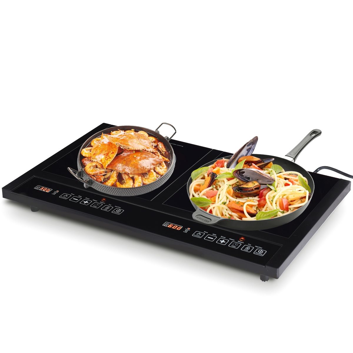 Double Electric Glass Ceramic Hob 1800W+1800W 2 Zones 8 Variable Temperature/Power Levels Black -
