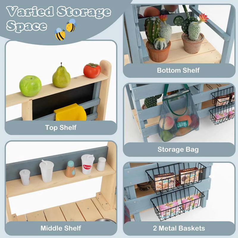 2-In-1 Kids Outdoor Mud Kitchen, Fir Wood Double Sided Kitchen Playset & Grocery Store with Faucet - Product image 6