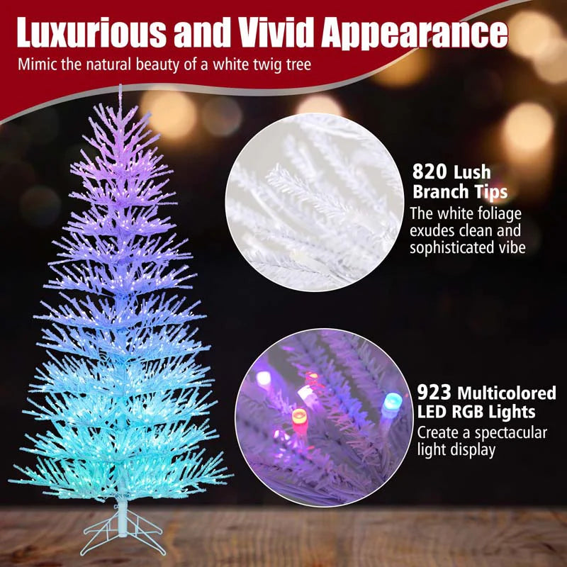 7 FT Pre-Lit Artificial Christmas Tree with 923 Multicolored LED RGB Lights, 820 White Branch Tips, Remote - Product image 5