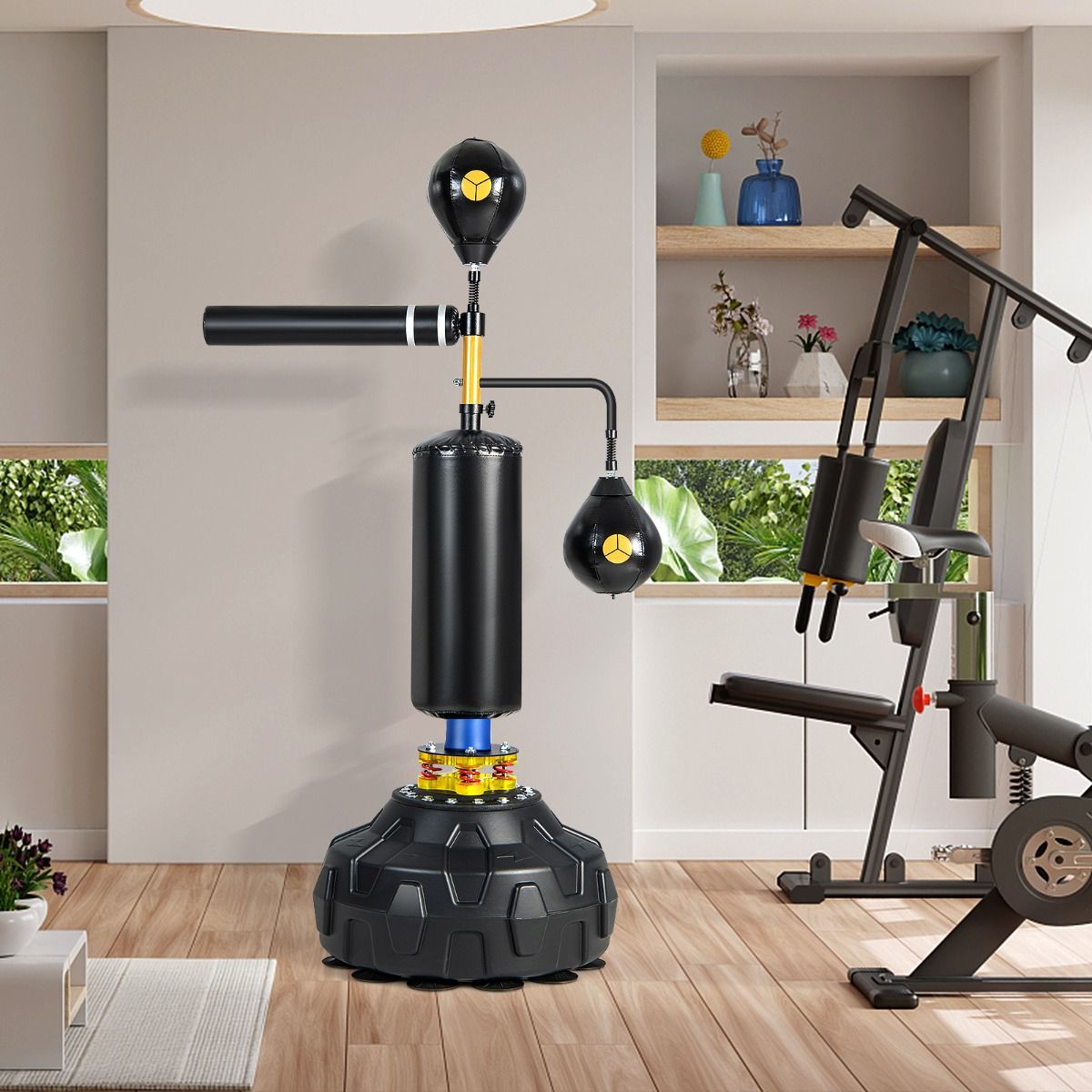 Free Standing Punching Bag Boxing Speed ​​Trainer 360° Swivel Bar Punching Ball Adjustable Height 168-201cm for MMA Teenagers & Adults -