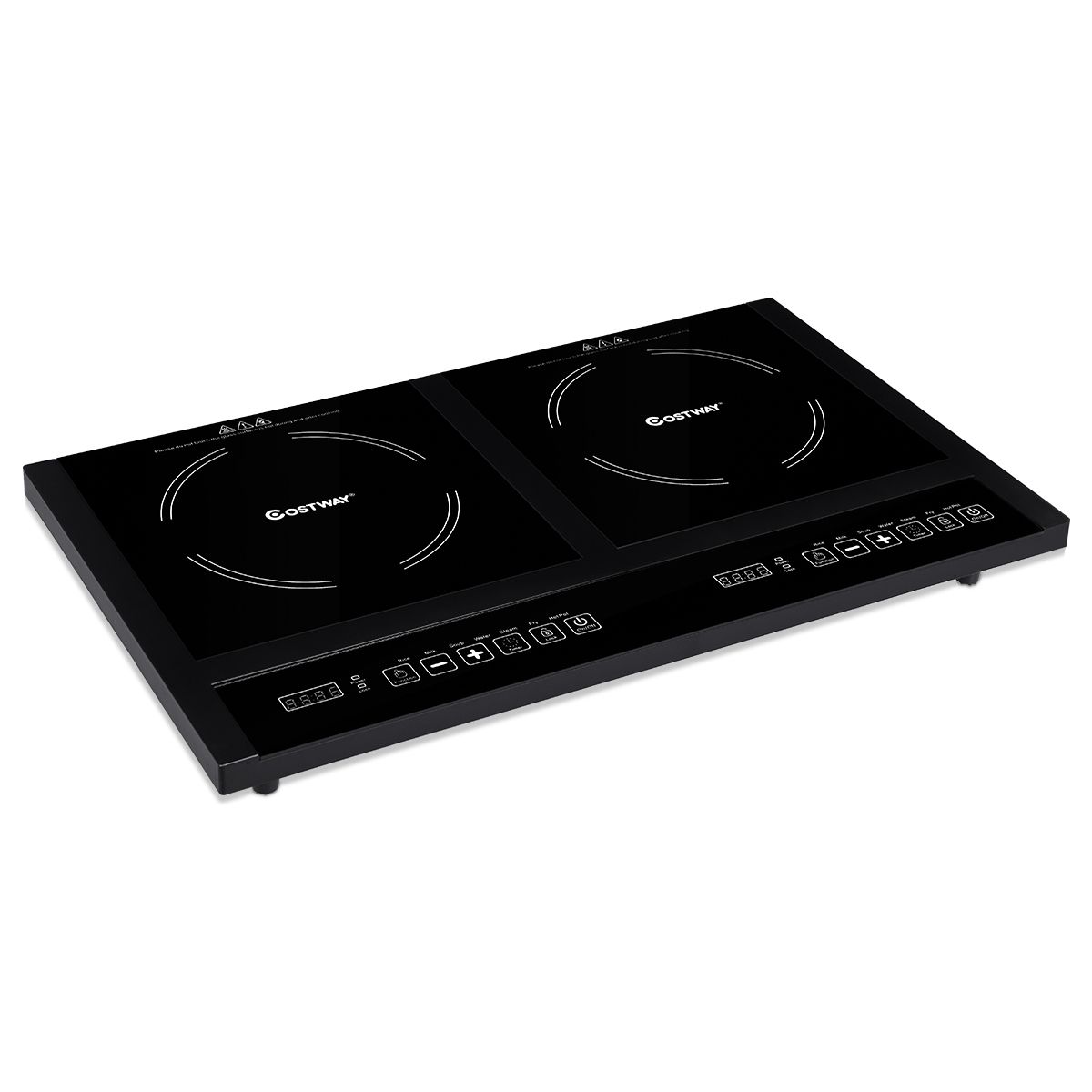 Double Electric Glass Ceramic Hob 1800W+1800W 2 Zones 8 Variable Temperature/Power Levels Black -