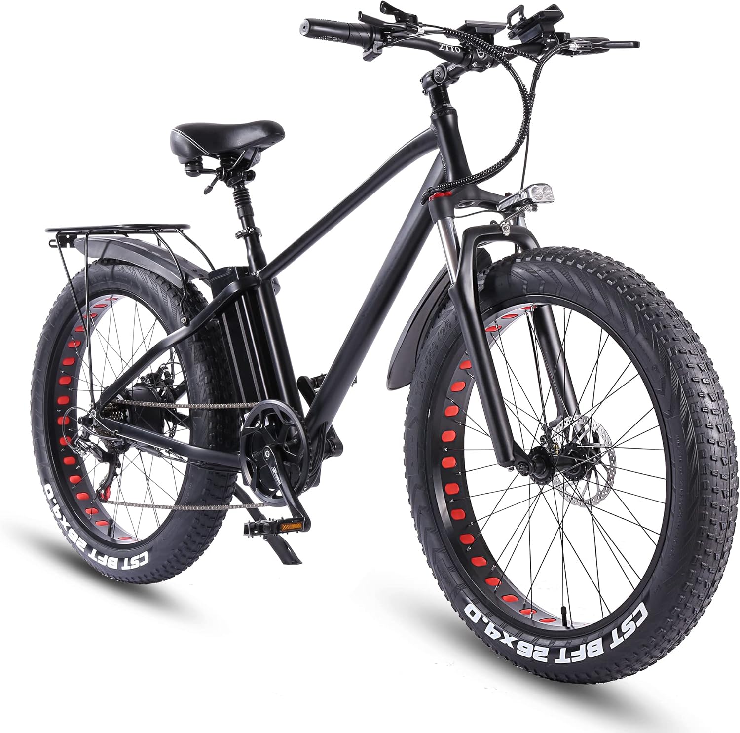 ride66 Electric Mountain Bike for Adult Men, 26 Inch 21Ah Shimano Lithium Battery 7 Speed, Men's Fat Bike Black XL -