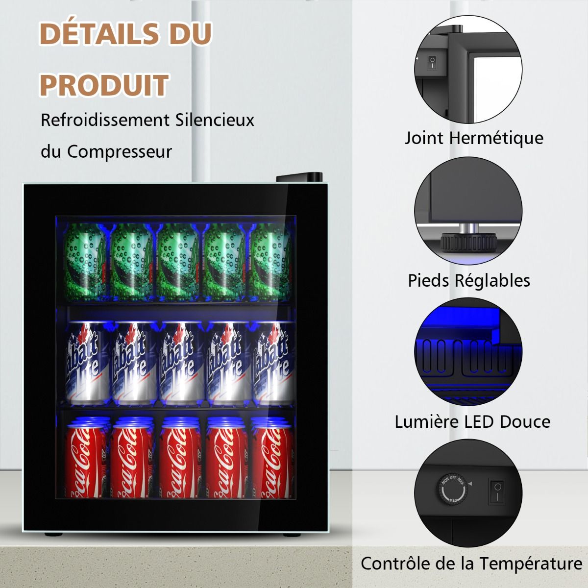 60 Can Refrigerator and Beverage Cooler Mini Fridge with Glass Door & Removable Adjustable Shelves (60 Cans) Black -