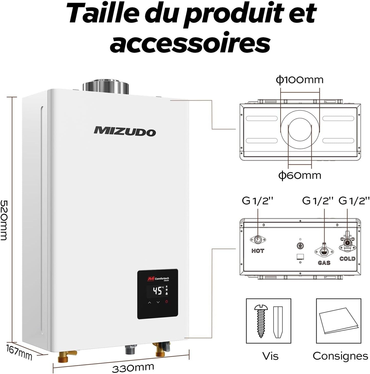 MIZUDO 11L Instant Propane Indoor Gas Water Heater, with LED Indicator for Home Use