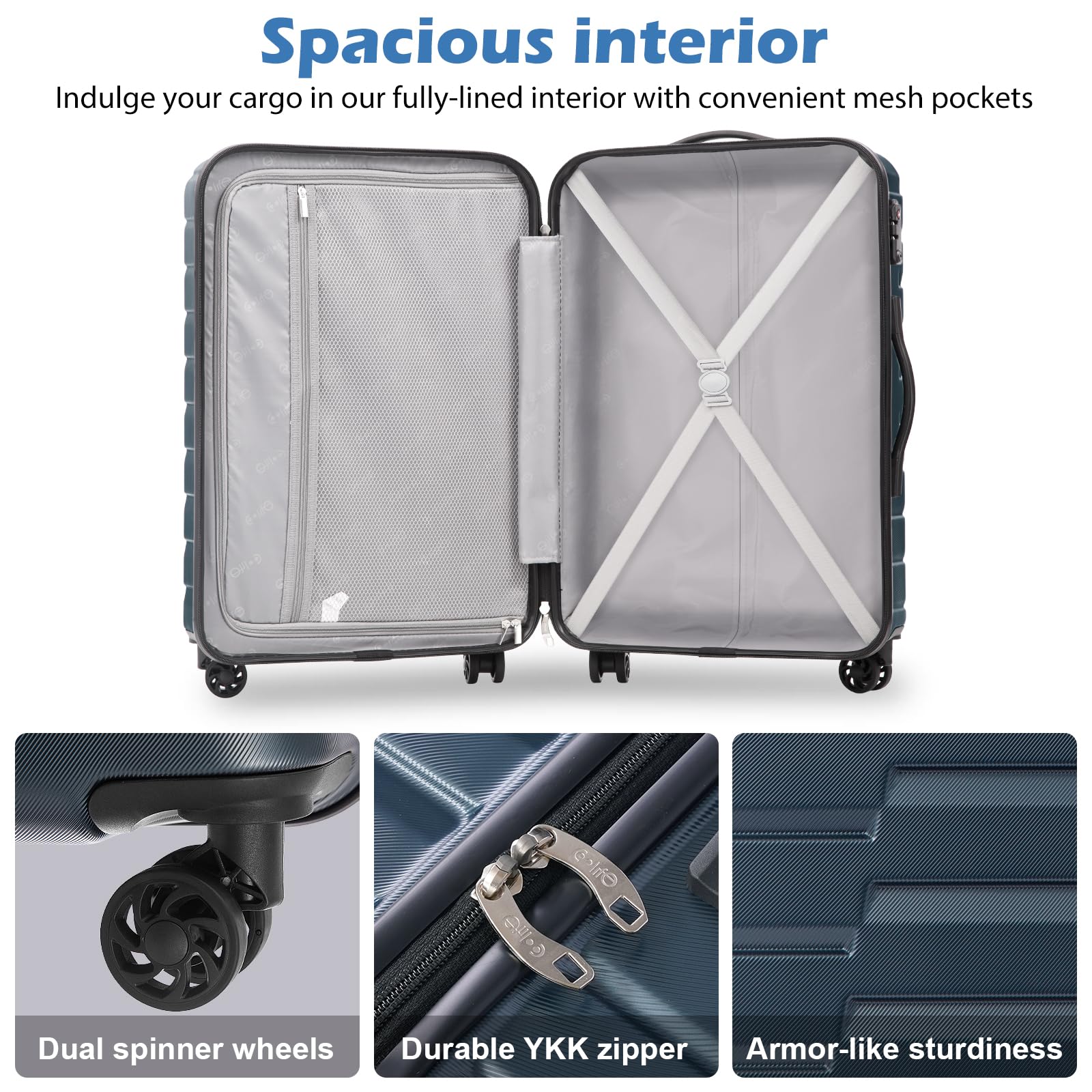 COOLIFE Expandable Suitcase PC ABS TSA Luggage 3 Piece Set - Product image 4