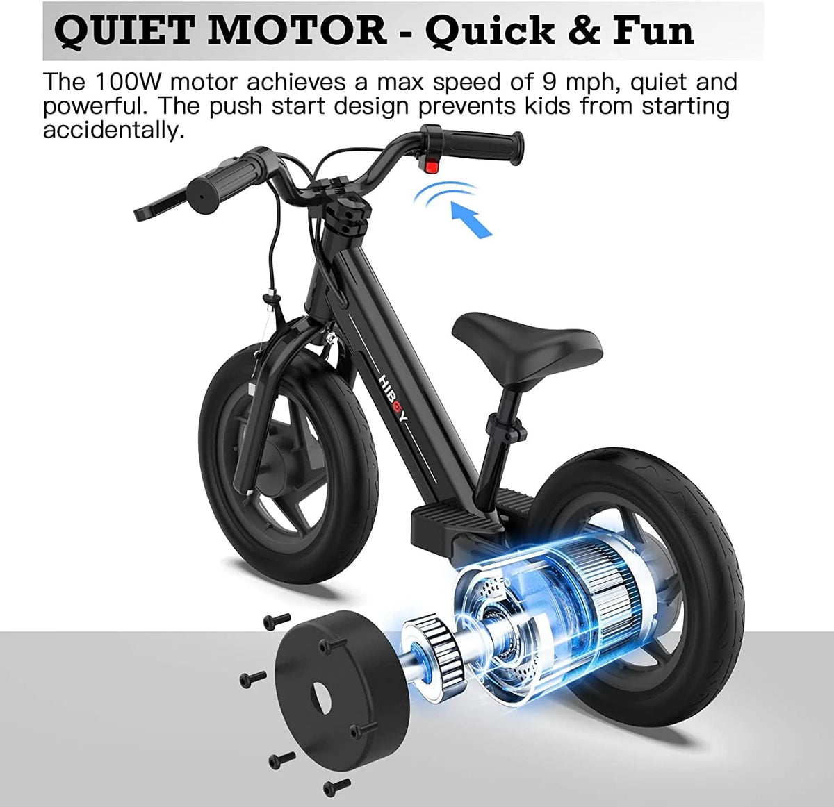 Hiboy BK1 Electric Bike for Kids Ages 3 - 5 Years, 24V 100W Electric Balance Bike 12 in Inflatable Tire - Product image 5