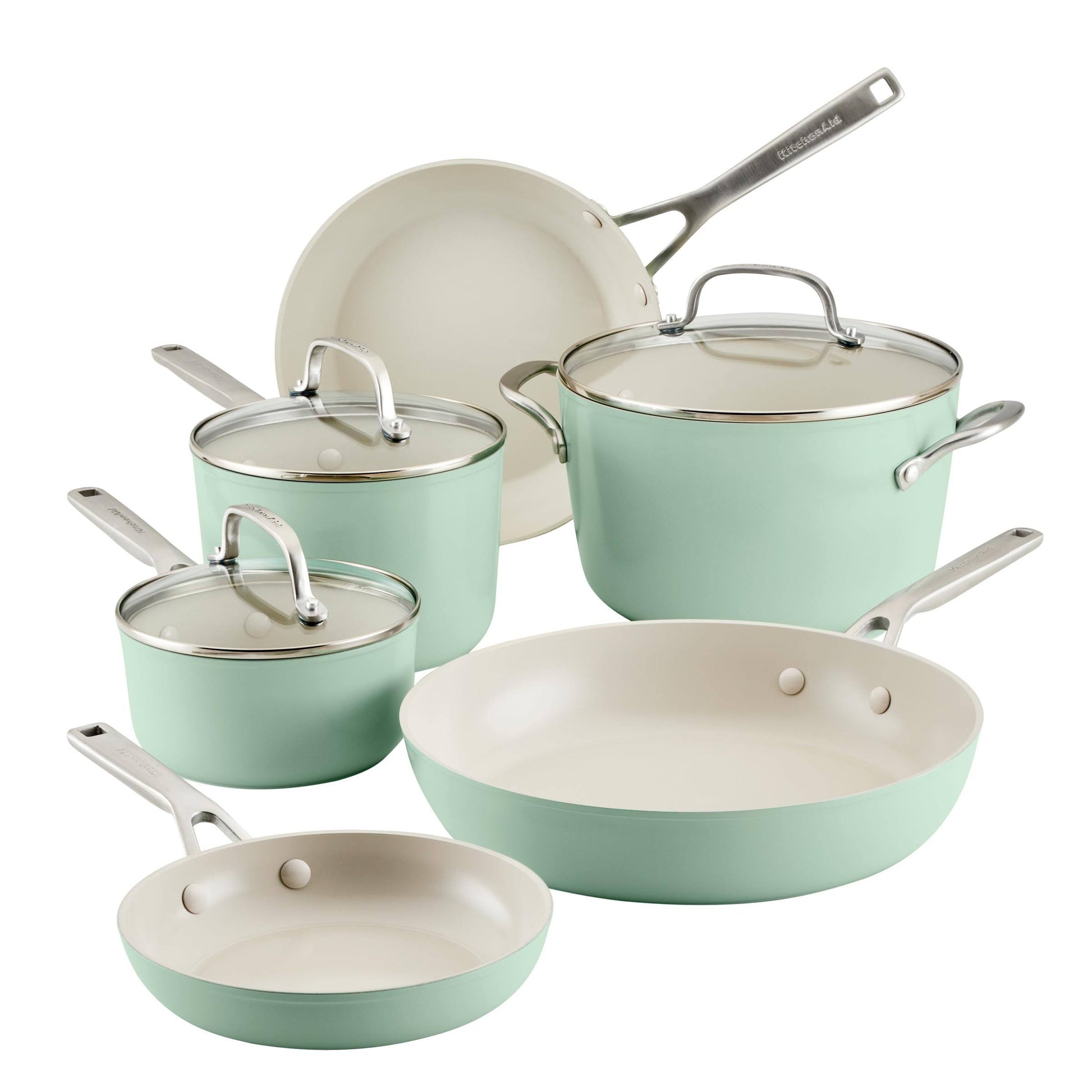 KitchenAid 9-Piece Hard Anodized Ceramic Nonstick Cookware Set, Pistachio - Product image 1