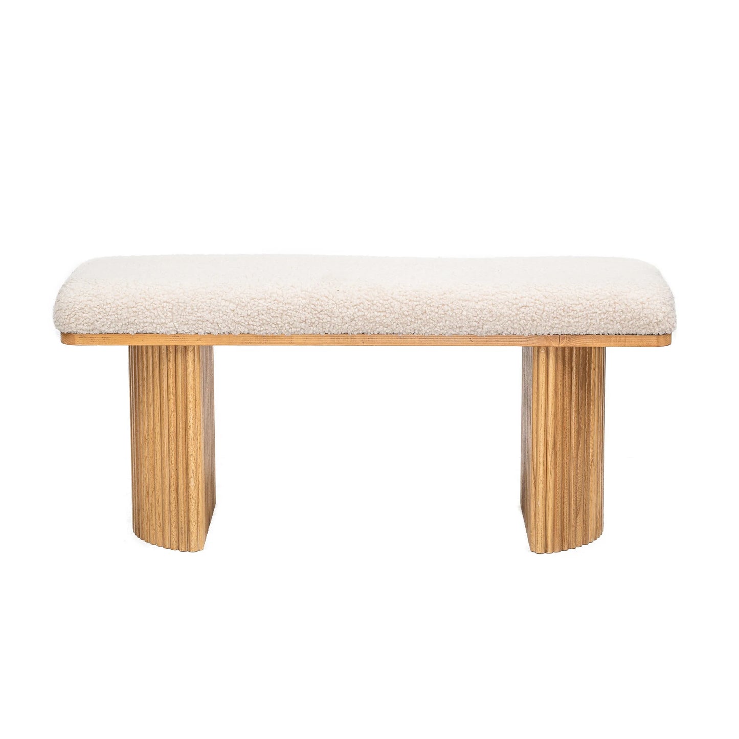 Solid Wood and Beige Velvet Bench Exotic Boho Entryway