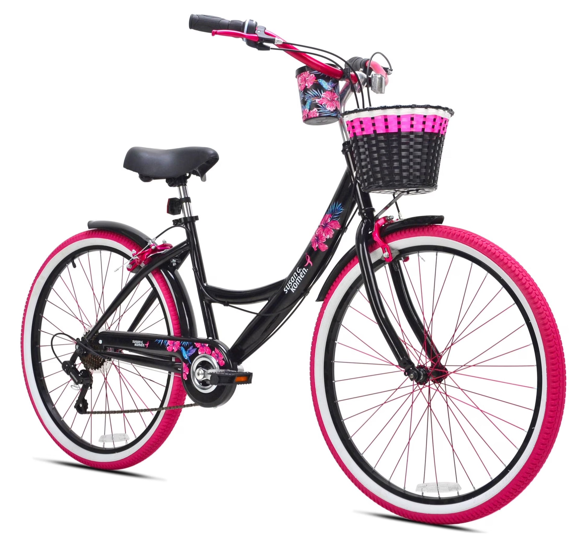 26" Susan G. Komen Cruiser Bike, Adult, Ages 12+, Black and Pink - Product image 1