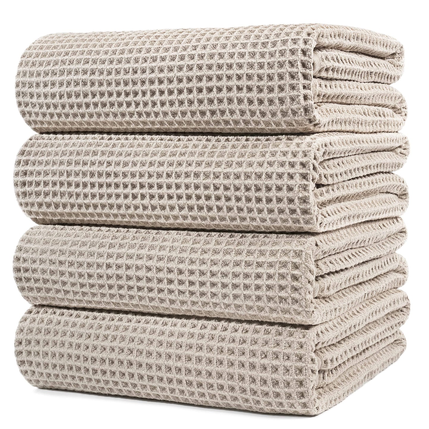 POLYTE Microfiber Oversize Quick Dry Lint Free Bath Towel, 60 x 30 in, 4 Pack (Beige, Waffle Weave) - Product image 1