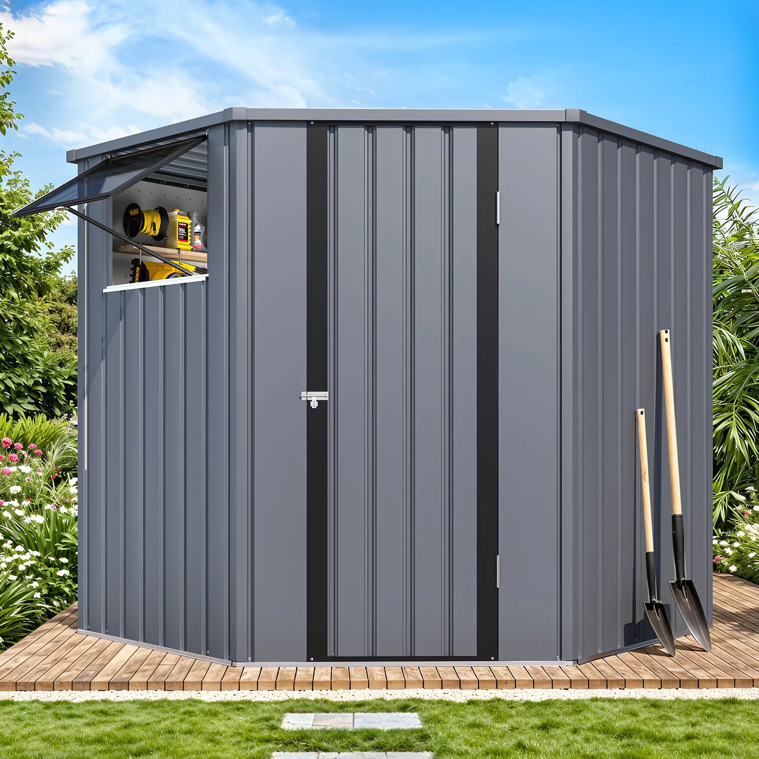 AECOJOY Corner 6x6 Storage Sheds & Outdoor Storage with Openable Windows & Lockable Doors - Product image 6