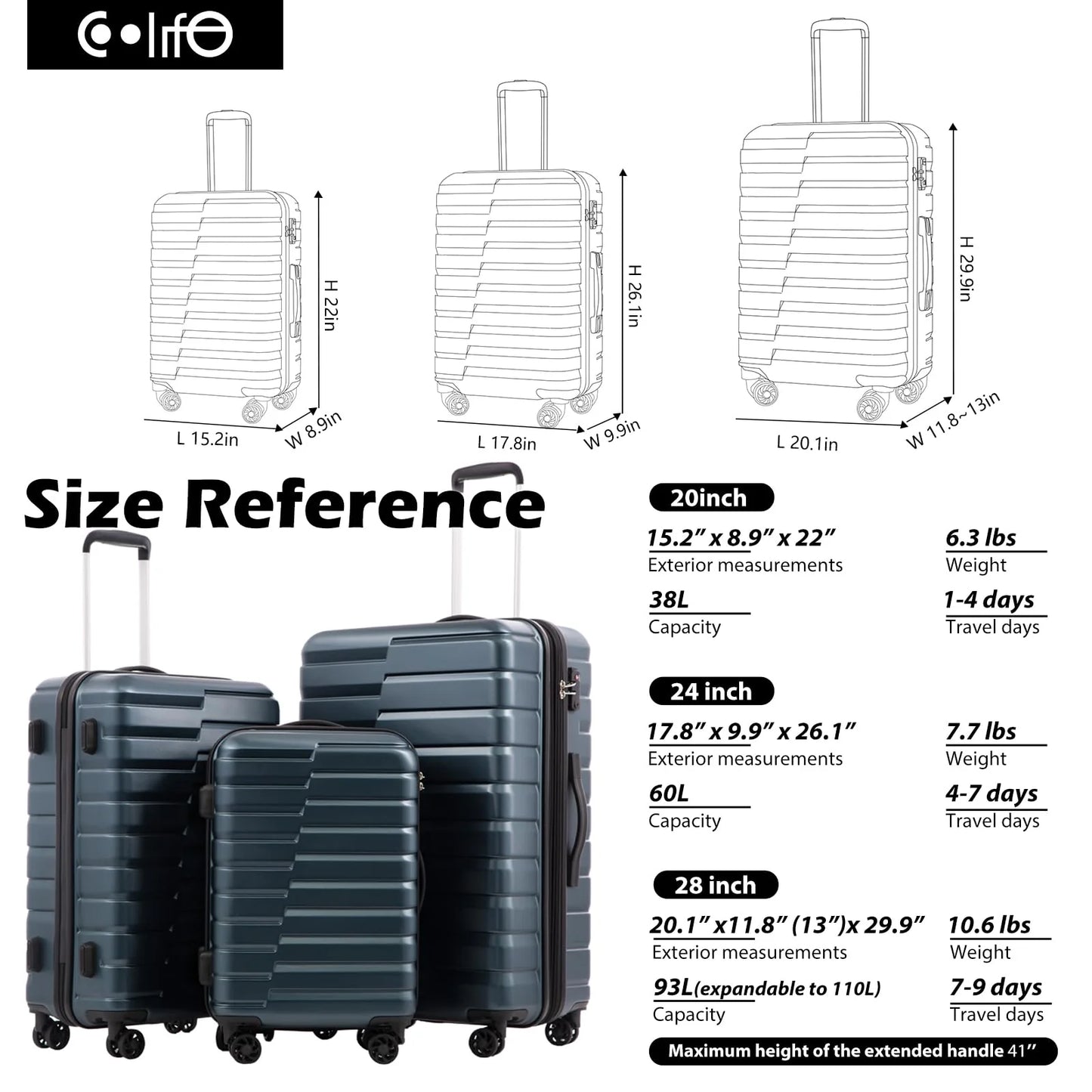 COOLIFE Expandable Suitcase PC ABS TSA Luggage 3 Piece Set - Product image 2