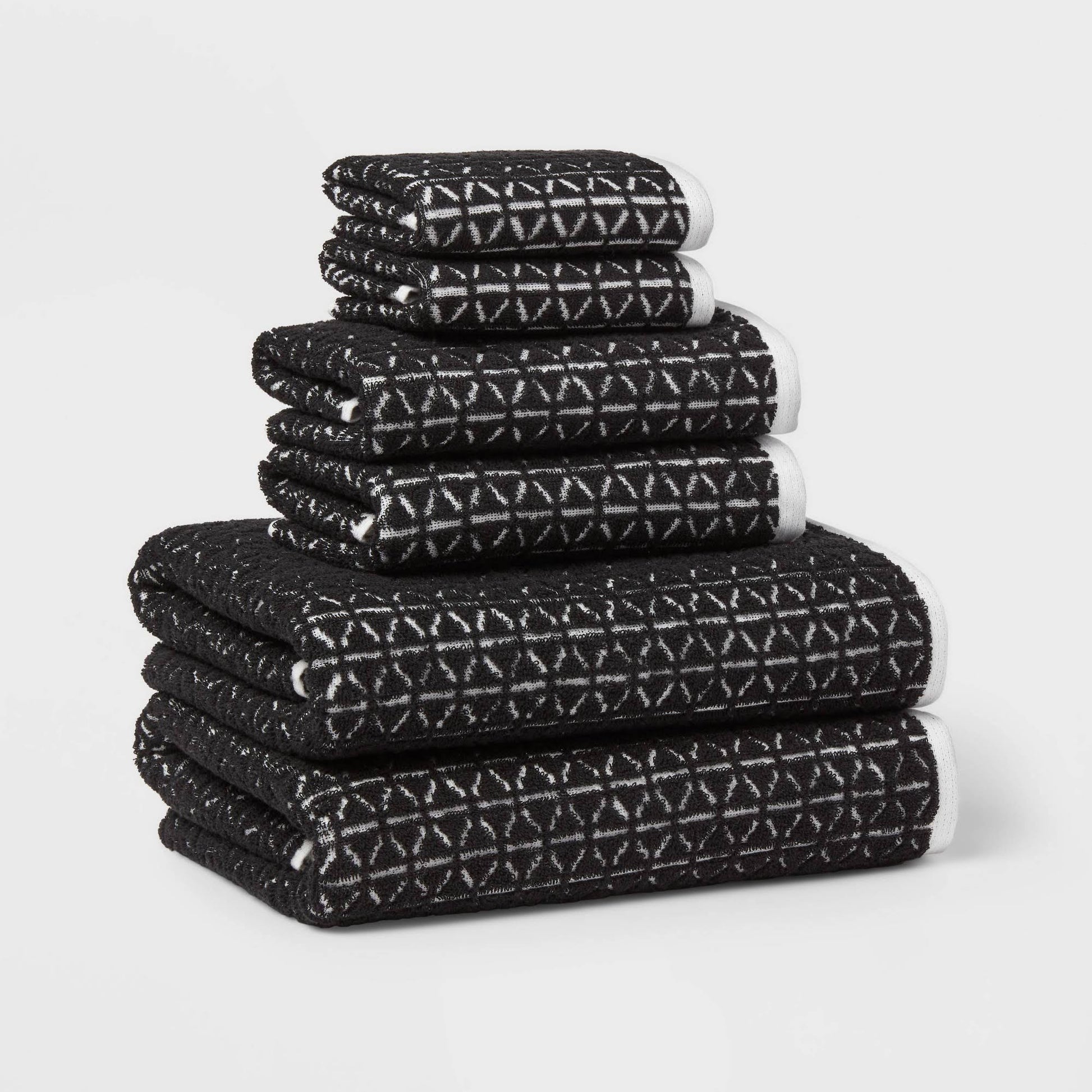 New - 6pc Boho Bath Towels and Washcloths Set Black - Threshold - Product image 1